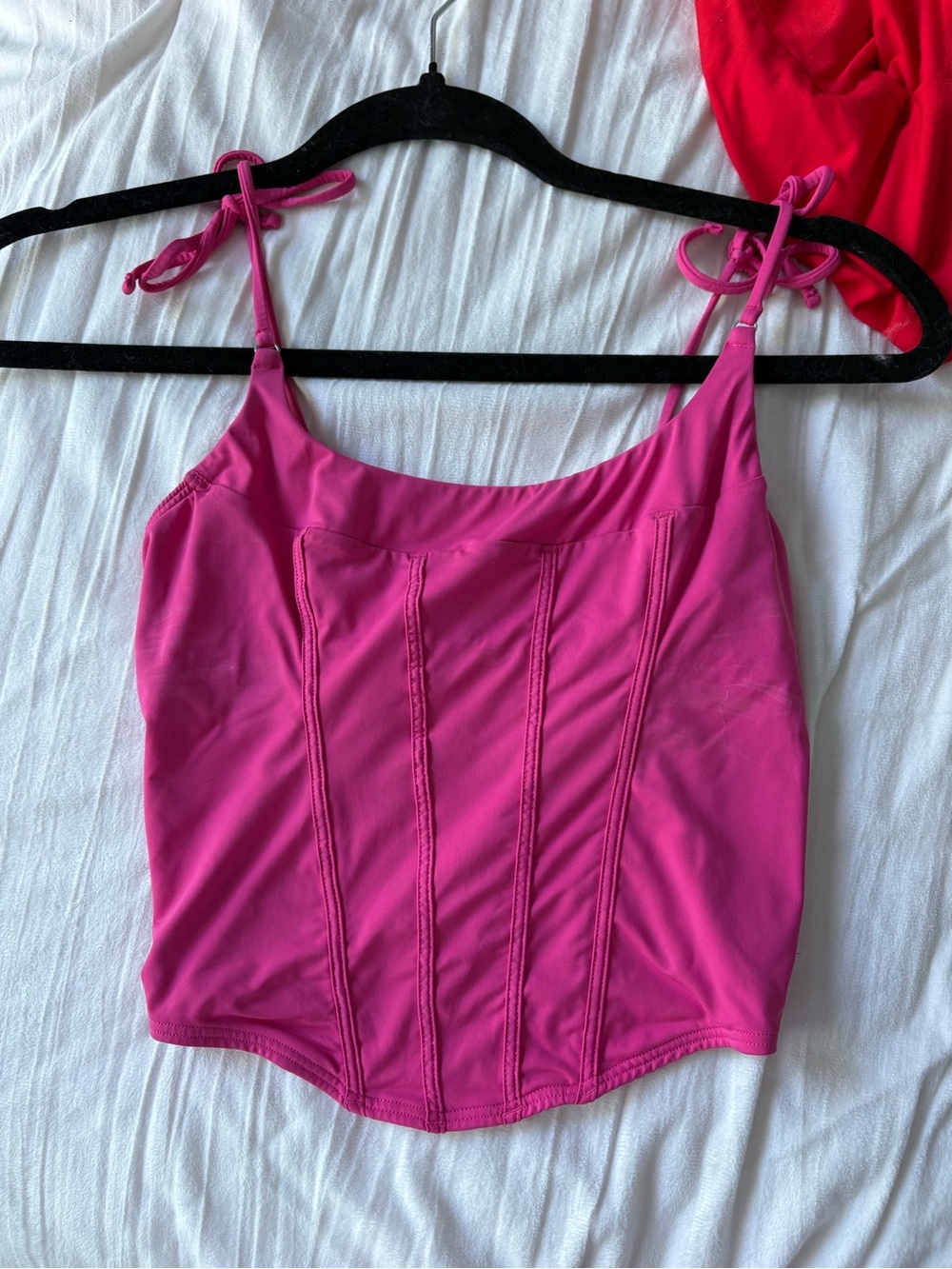 SHEIN Hot Pink Tie-Shoulder Corset Tank Top